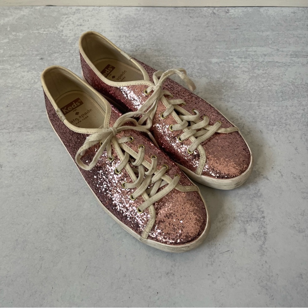 Kate Spade Keds Pink Glitter Sneakers 8.5 - Picture 2 of 7